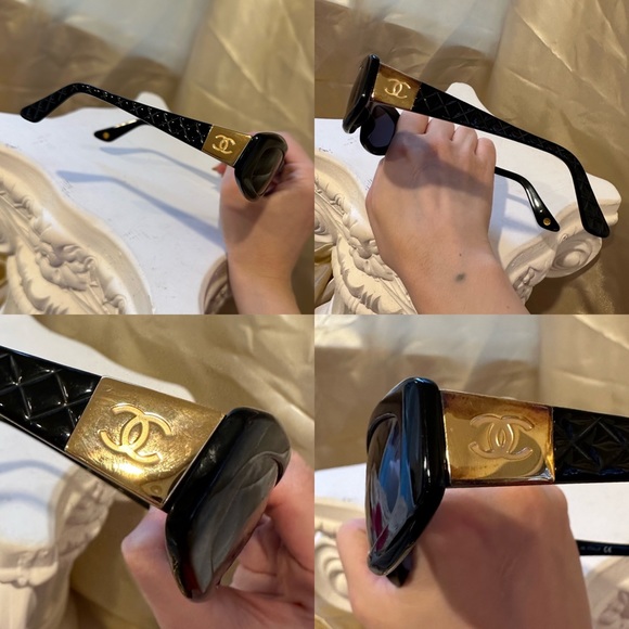 Chanel 5014 CC Quilted Vintage Sunglasses in Black and Gold Hue - Picture 12 of 17